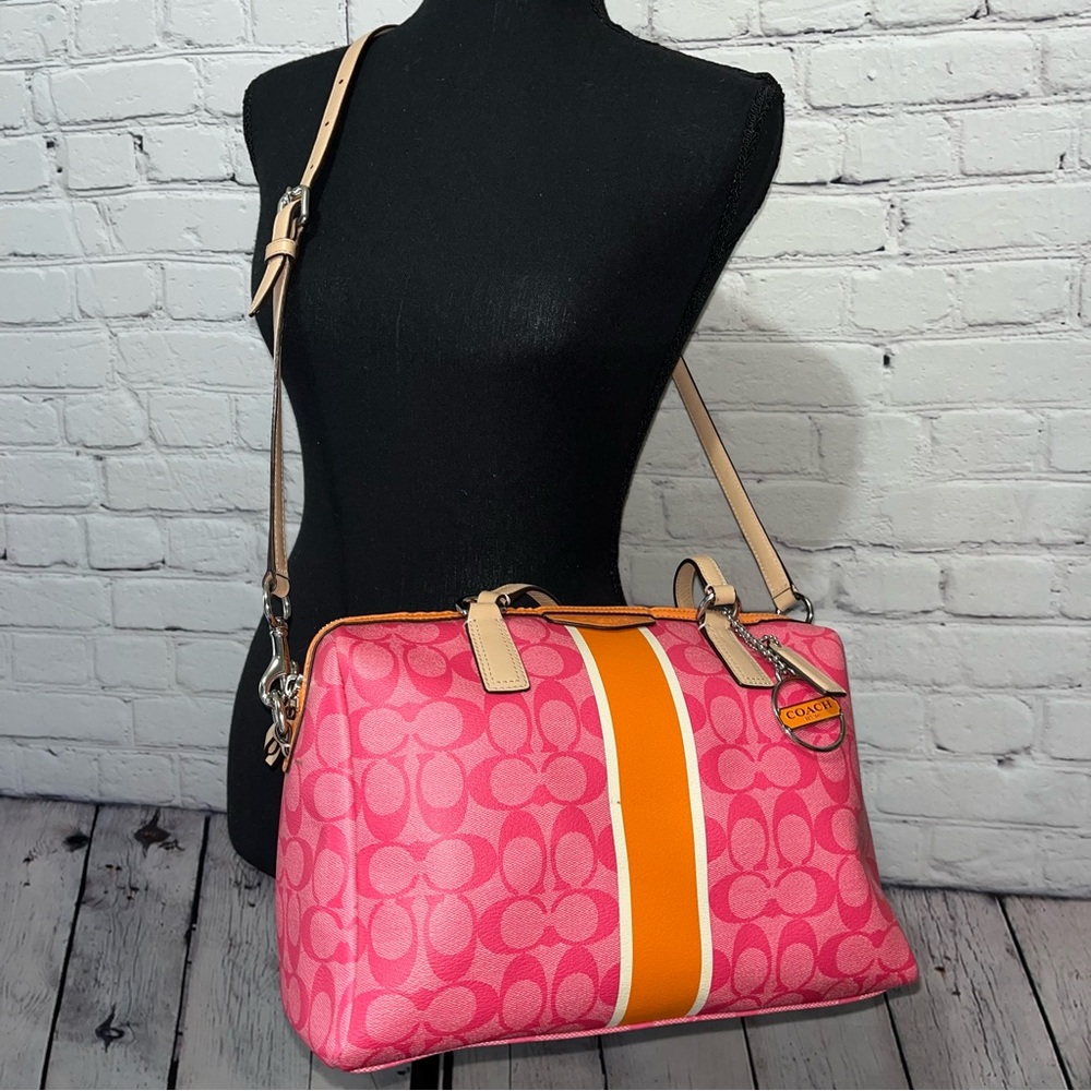 Coach Pink and Orange Signature Satchel - Picture 4 of 16